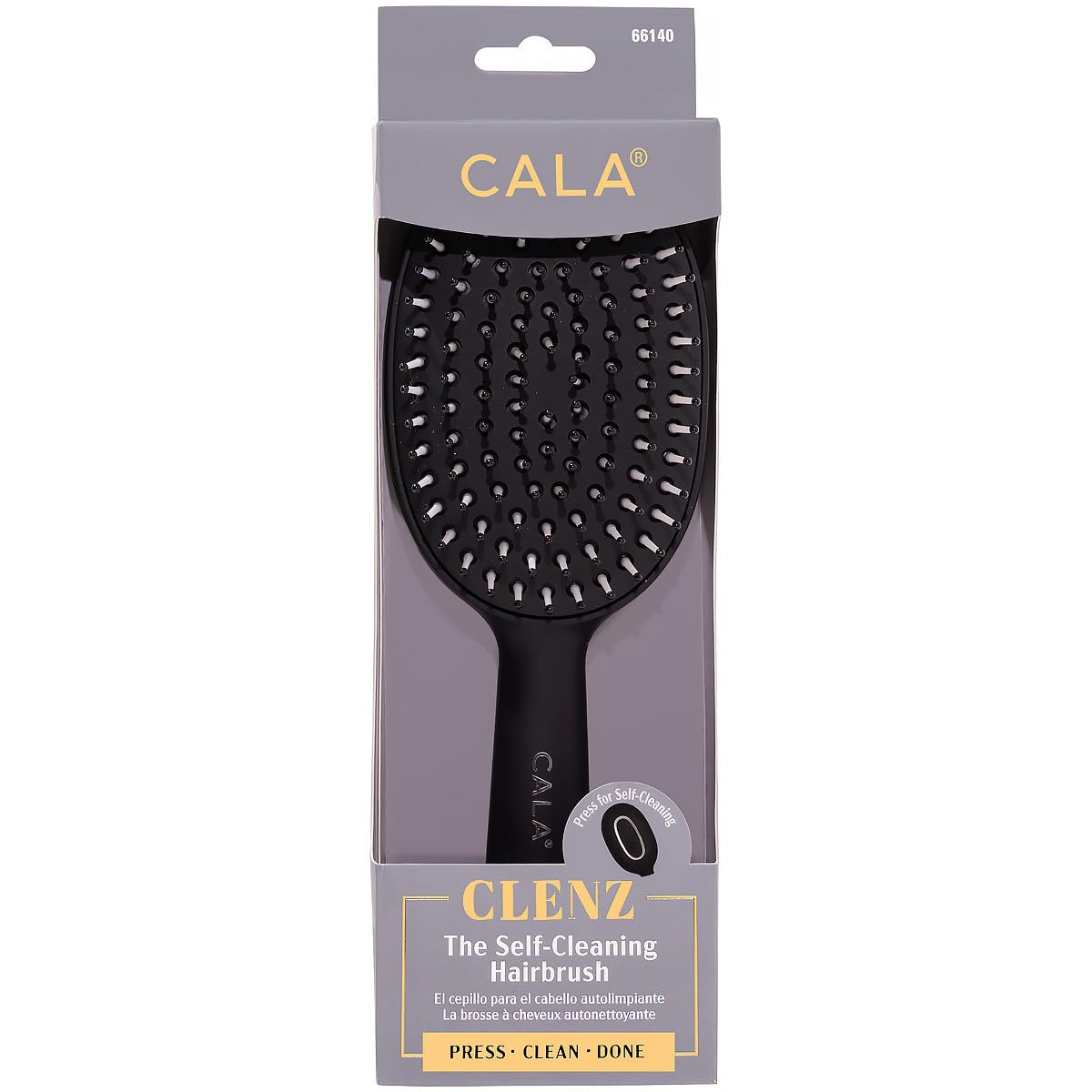 CALA CLENZ SelfCleaning Hairbrush, Black, Press Clean Done, for All Hair Types