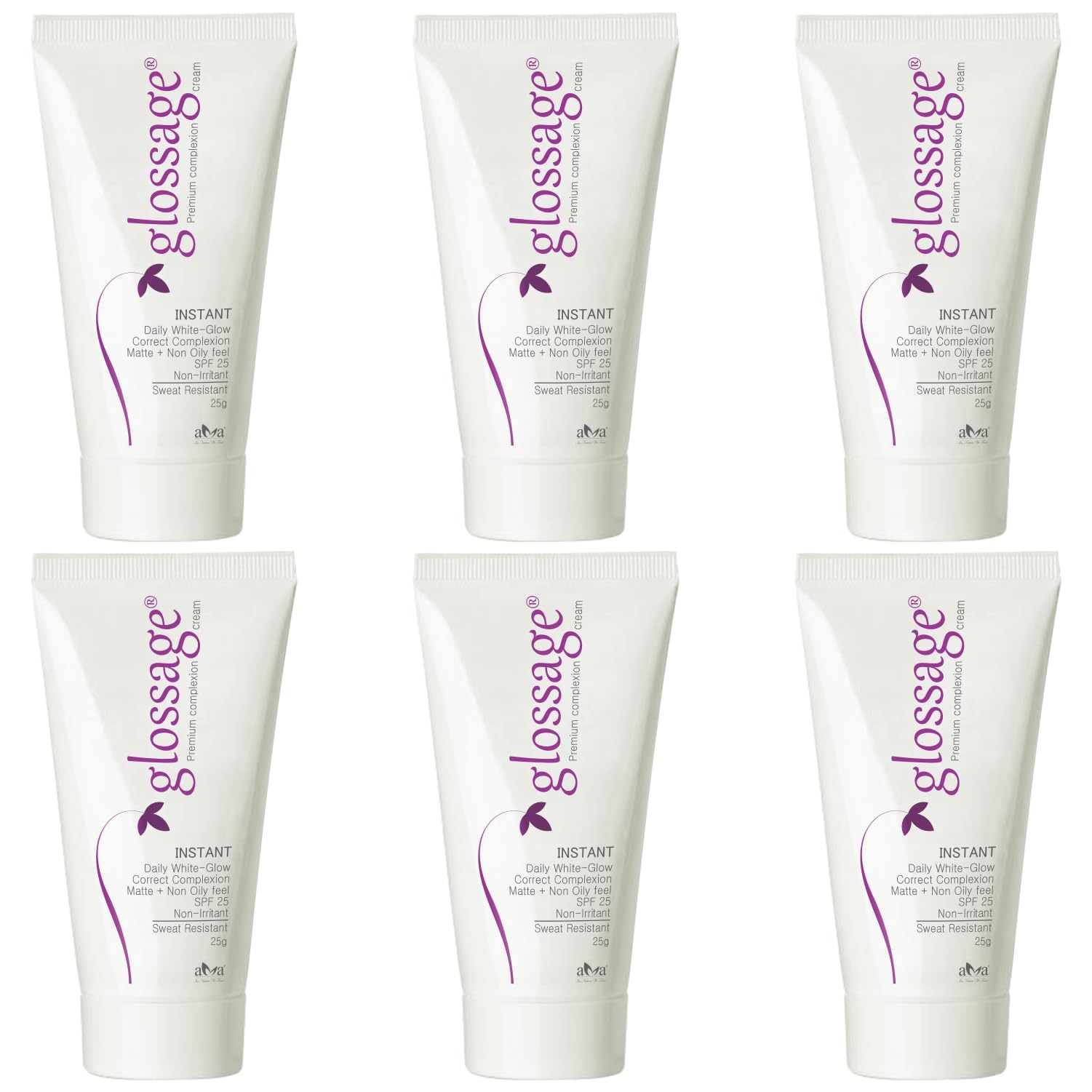Vegetal Glossage Skin Lightening Cream With Spf 25, Instant White Glow And Complexion Correction (Pack Of 6) 25 Gm Each