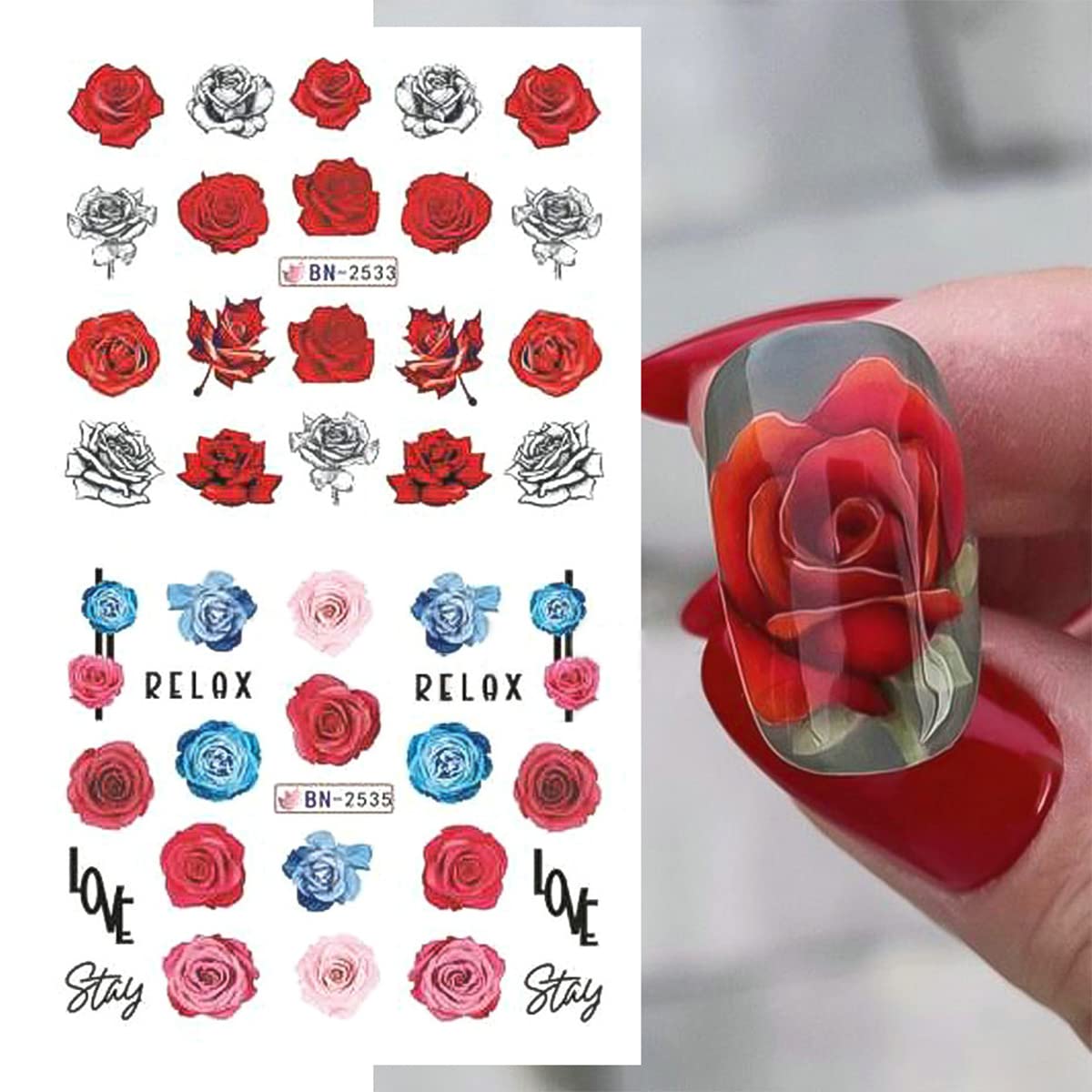 Flower Nail Stickers Rose Geometric Lines Nail Decor Water Transfer Decals Slider Love Letter Nail Foils Diy Wedding Designs Man