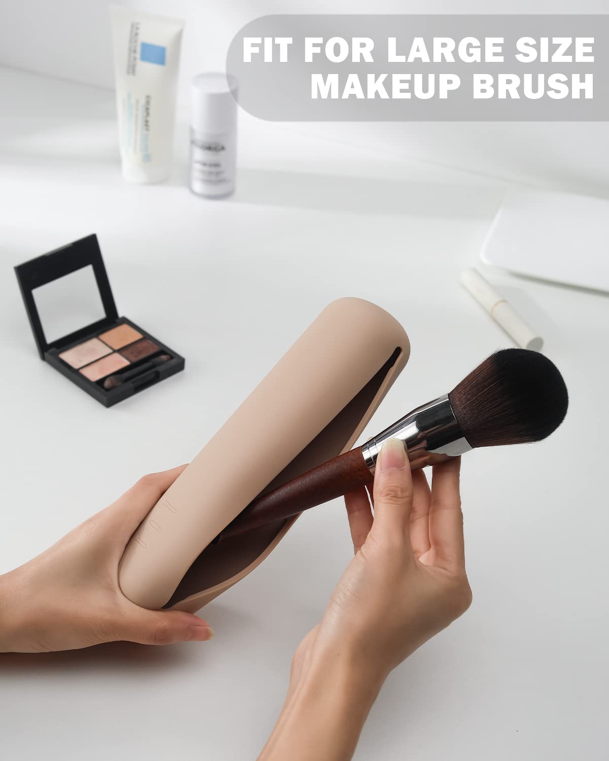 Bezox Travel Makeup Brush Holder With Magnet Closure - Silicone Make Up Brushes Case Cute - Portable Cosmetic Brush Organizer Po