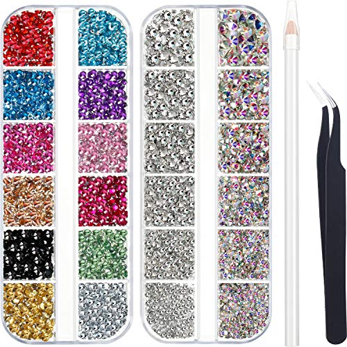 4488 Pieces Nail Art Rhinestones Crystal Flatback Rhinestones with Picker Pick Up Tweezers for Nails Art Clothes Shoes Bags Deco