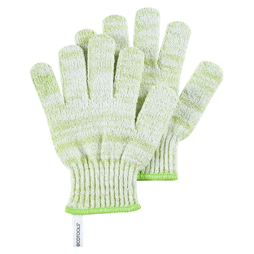 Ecotools Bath & Shower Gloves, Recycled Netting, Exfoliating, Gentle Cleansing For Whole Body, Use Before Self-Tanning, Removes