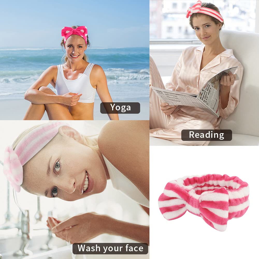 Whavel 6 Pack Pink Spa Headband Makeup Headbands Soft Skincare Headbands Bow Face Wash Headbands Shower Headbands Fluffy Head Wr