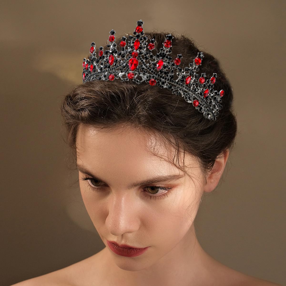 Tobatoba Queen Of Hearts Crown, Royal Queen Crown For Women, Gothic Black Crown Red Crown, Princess Tiaras For Women Girls, Baro