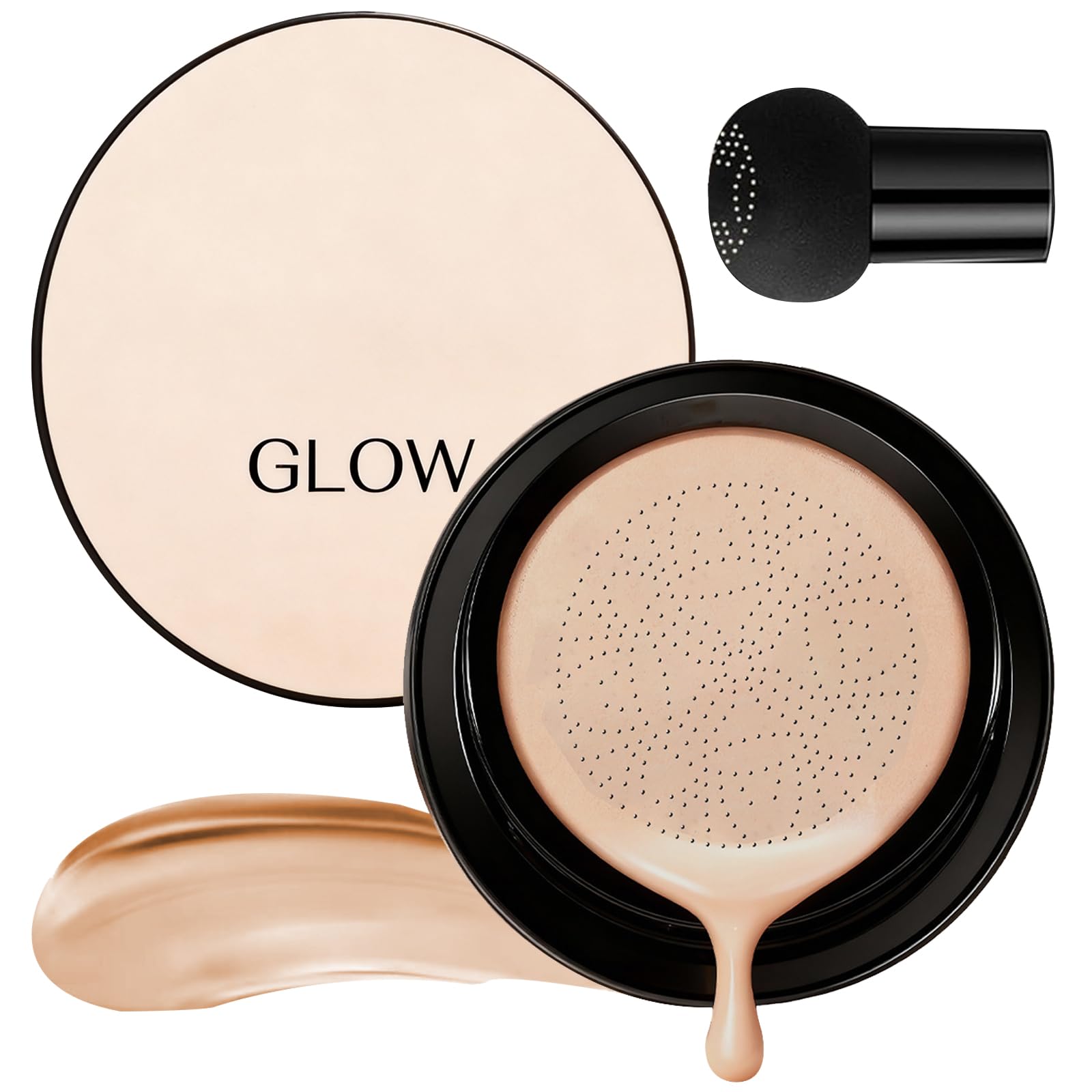 Foundation Cushion with MushroomShaped Applicator, New CC Cream Glow Foundation LongLasting Moisturizing Concealer Brighten fo