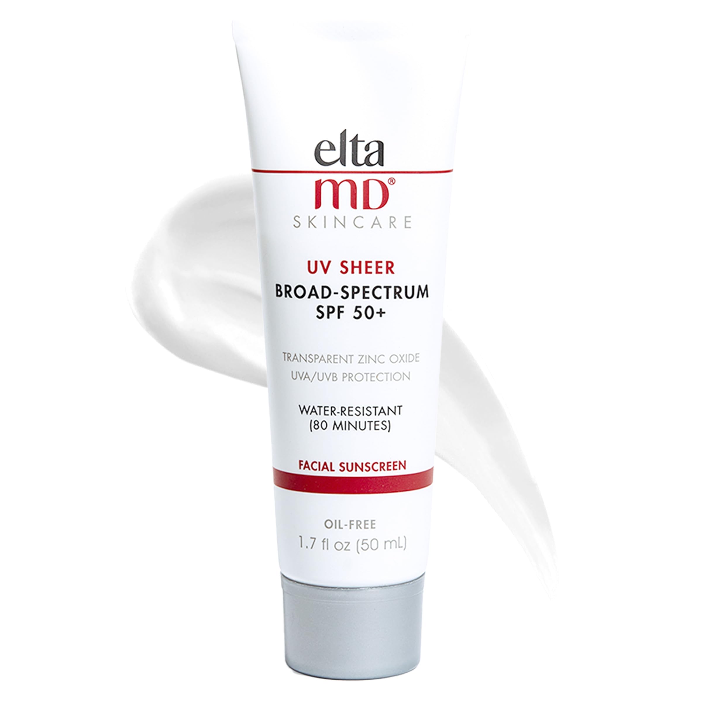 Eltamd Uv Sheer Face Sunscreen, Spf 50+ No White Cast Sunscreen For Face And Body, Zinc Oxide Sunscreen Formula, 1.7 Oz Tube