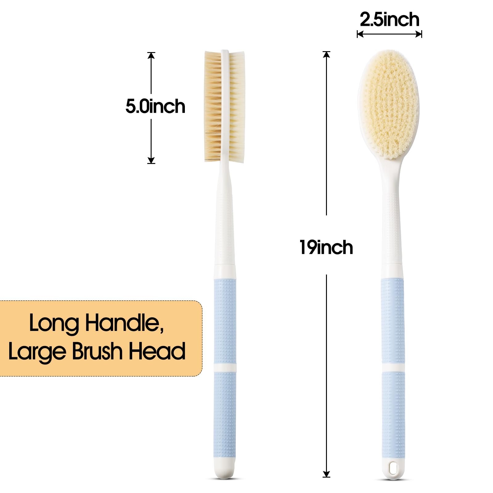 Backski Back Scrubber Anti Slip For Shower With Detachable Brush Head,19'' Shower Brush With Soft And Stiff Bristles,Long Handle