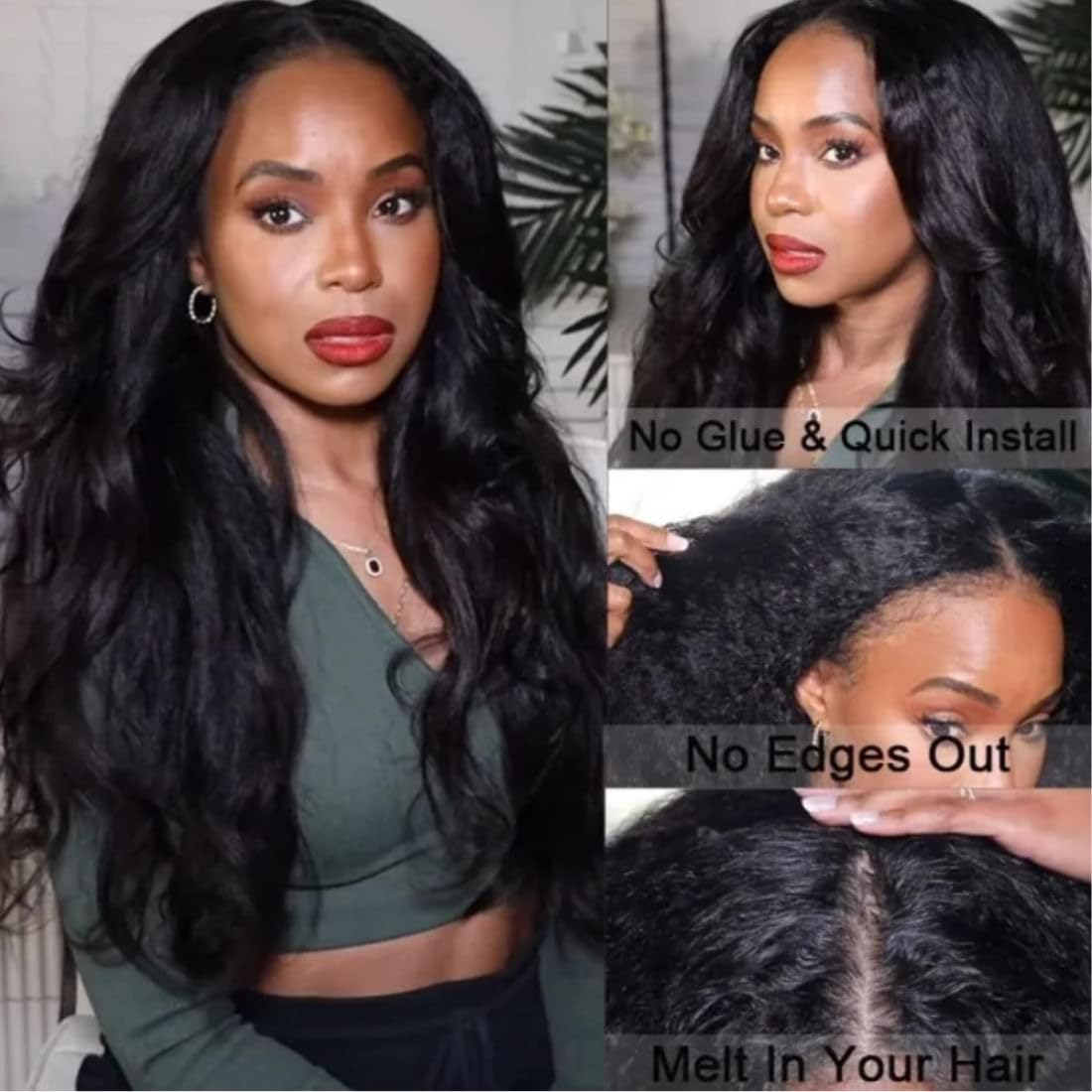 Beauty Forever Yaki Straight V Part Wig 20 Inch Human Hair Glueless Natural Color 150% Density