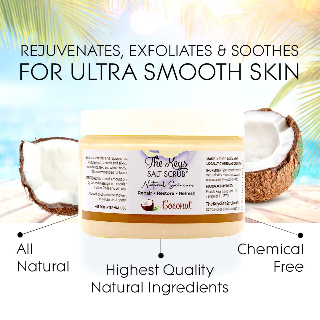 The Keys Sea Salt Scrub - Exfoliating Body Scrub & Wooden Spoon- Foot Scrub and Hand Scrub for men women Made with Pure Florida
