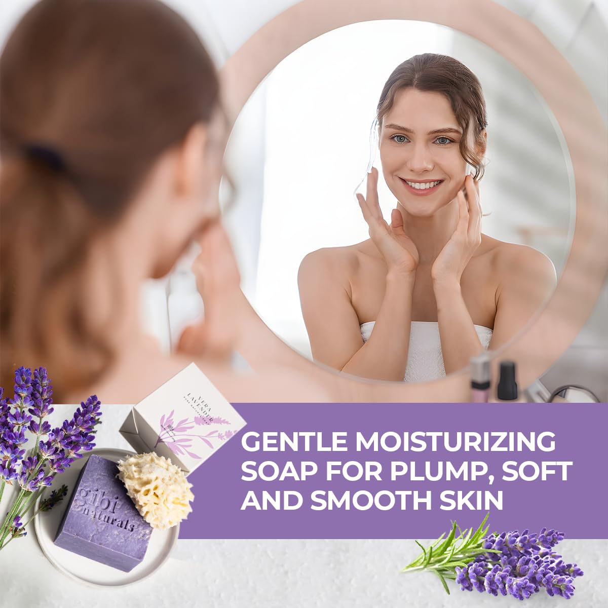 Gibi Lavender Soap Bar - 7.06 Oz Moisturizing Lavender Soap For Face & Body - Hydrates & Revitalizes Skin - Pure Natural Lavende