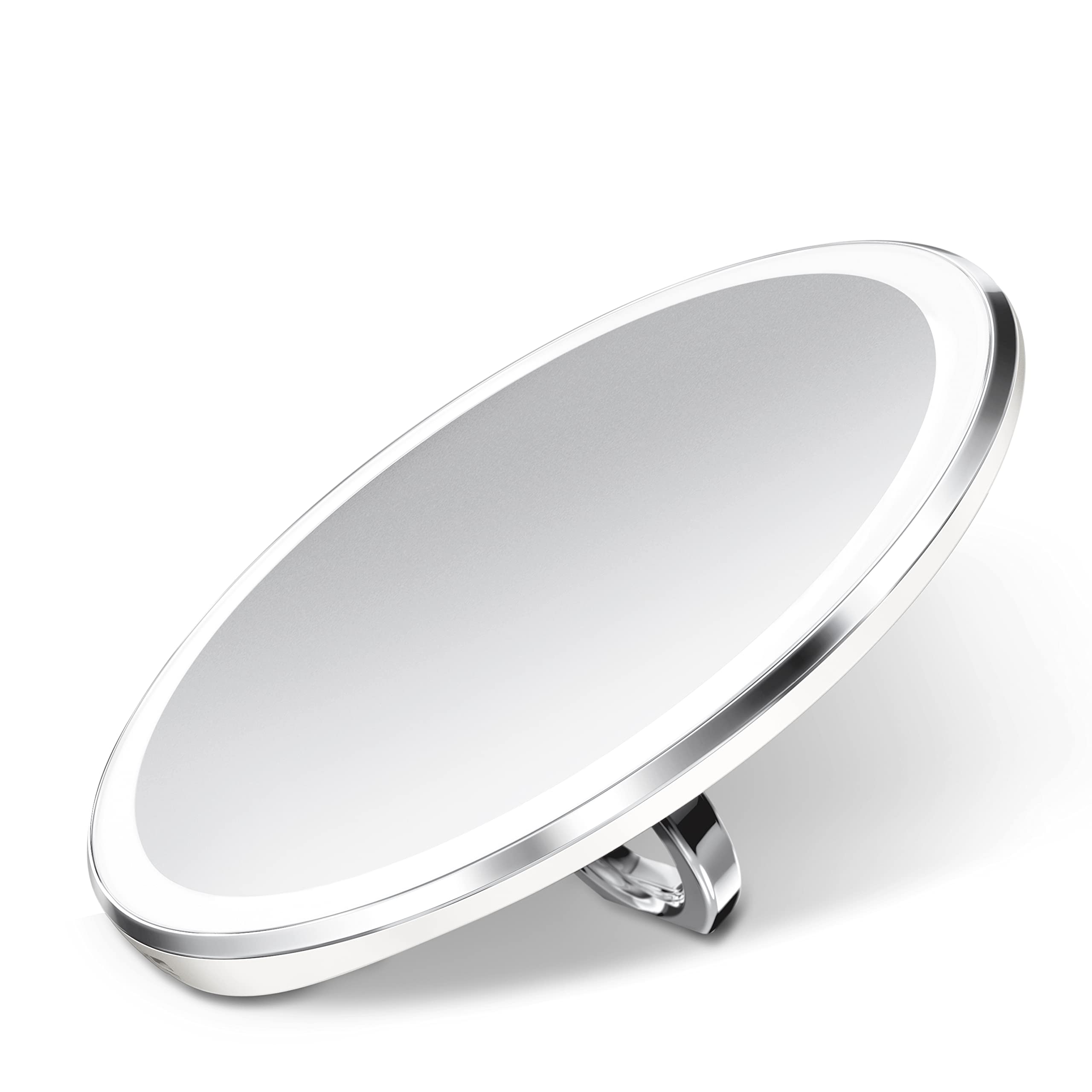 Simplehuman Sensor Mirror, Lighted Compact Makeup Magnifying Mirror With Light, Round, Travel Size, White Stainless Steel