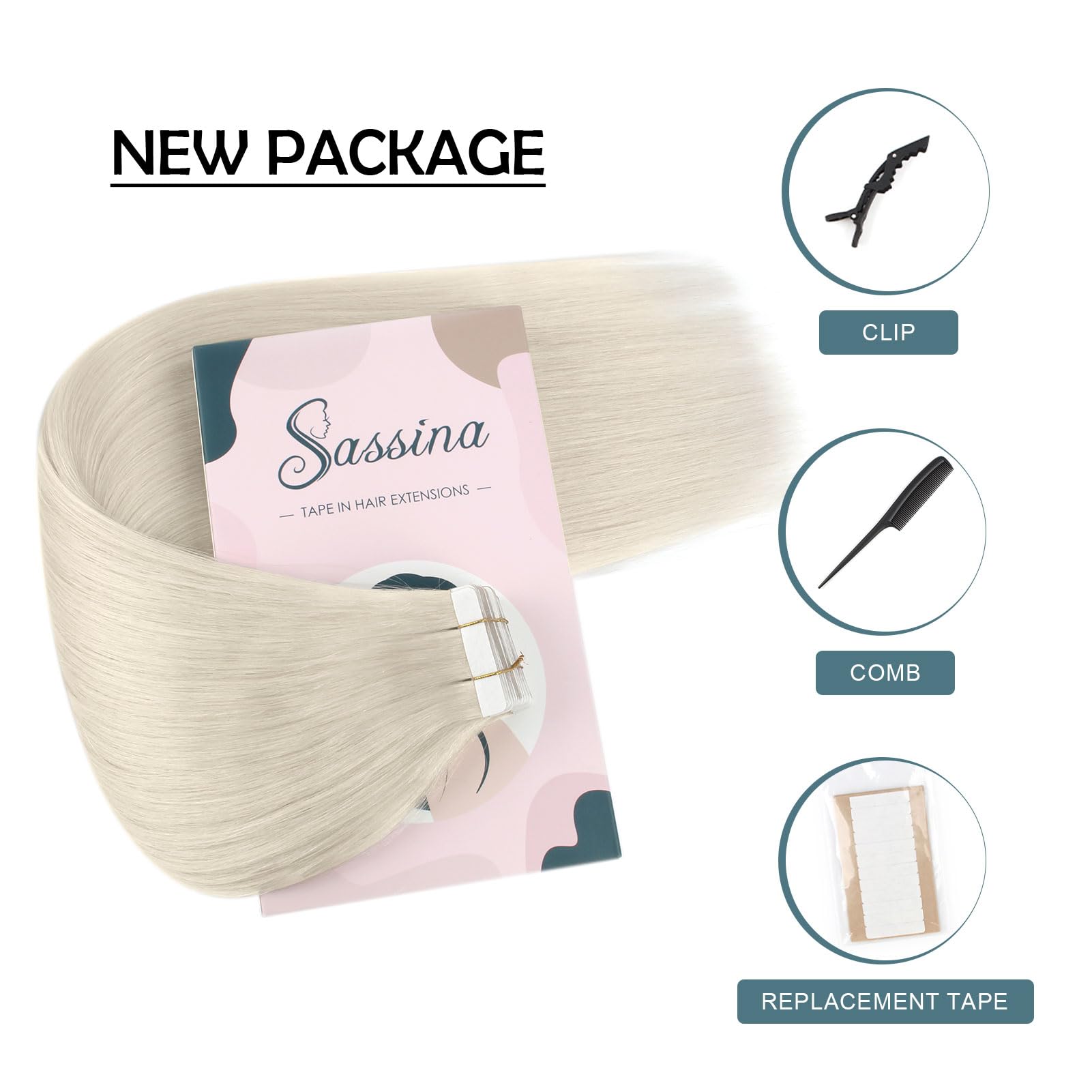 Sassina 16 Inch Remy Human Hair Tape In Extensions Invisible Seamless Skin Weft Tape In Extensions White Blonde Tape In Straight