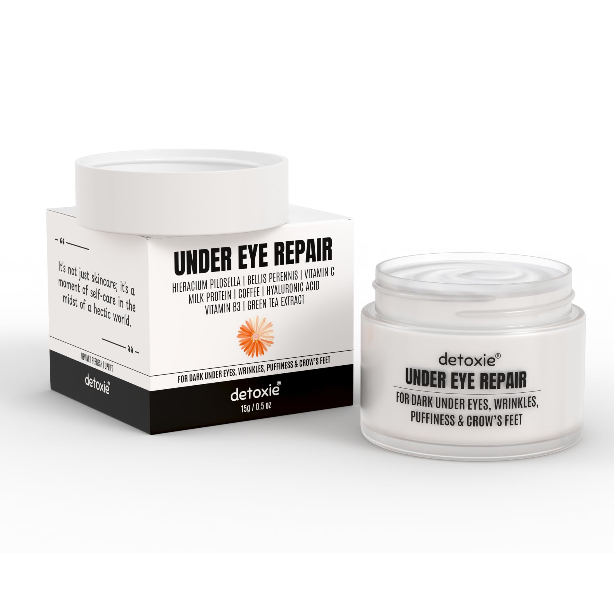 Detoxie UnderEye Repair Cream With Coffee & Green Tea Extract | Hyaluronic Acid, Milk Protein & Vitamin B3 | Dark Circle & Puff