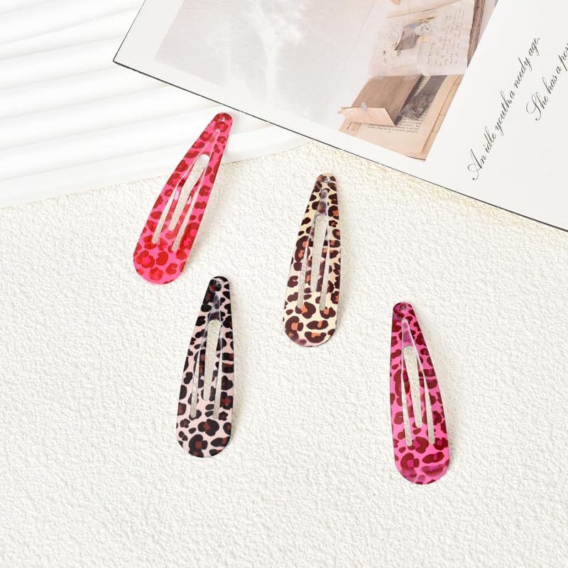 Y2k Snap Hair Clips Pink Leopard Print Barrettes Hairpins Snap Clips for Hair No Slip Brown Cheetah Metal Hair Clip Set of 8 Sty