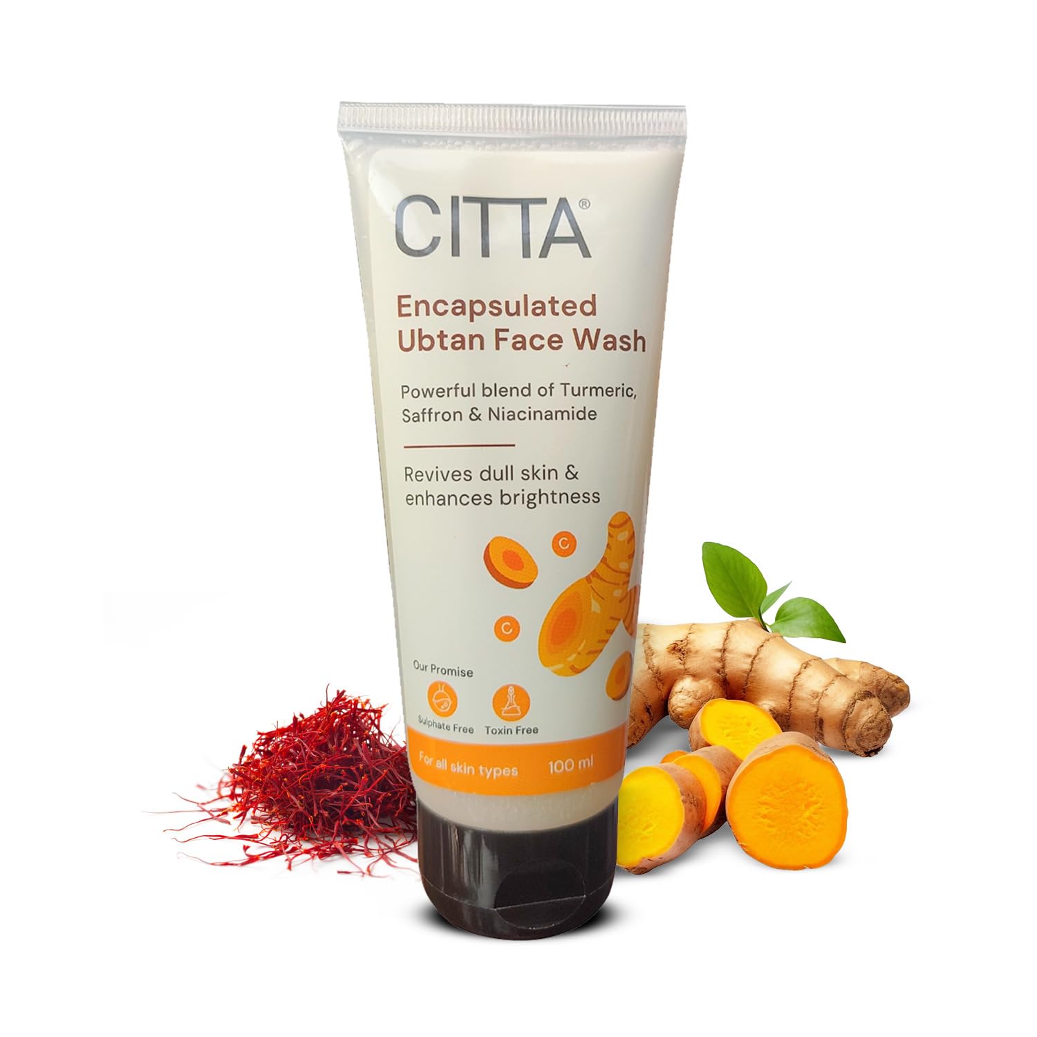 Citta Encapsulated Ubtan Face Wash For Unisex,Triple Power Of Turmeric,Saffron & Niacinamide,Removes Suntan,Revives Dull Skin & 