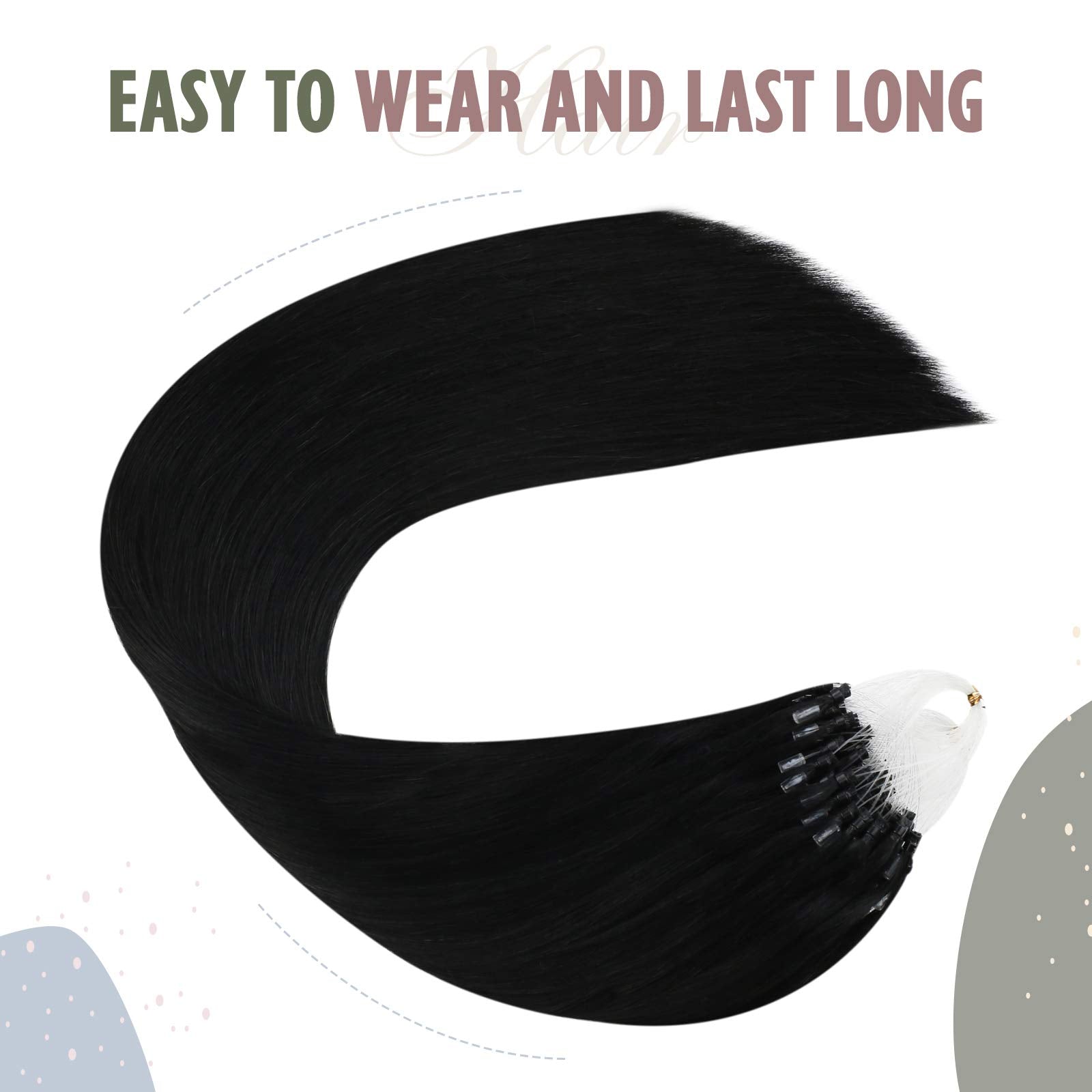 Ugeat 20 Inch Micro Loop Hair Extensions Remy Straight Hair Microlink Hair Extensions Human Hair Color #1 Jet Black Micro Beads