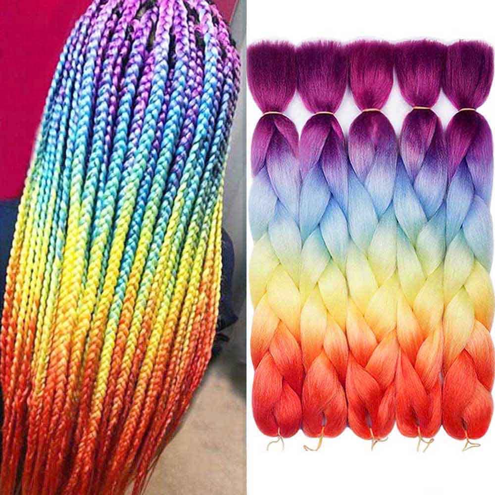 AIDUSA Braiding Hair Ombre Braiding Hair Synthetic Colorful Braiding Hair 4 Tone for Women Rainbow Braiding Hair 5Pcs Twist Croc