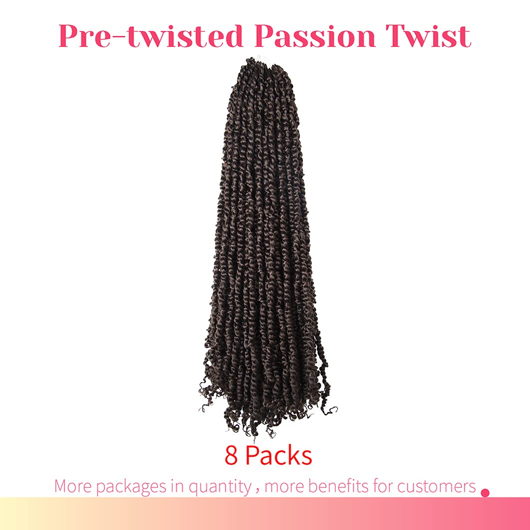 The BOHOBABE Pre-twisted Passion Twist Crochet Hair 18 Inch Long Brown Pre-looped Crochet Passion Twist Braiding Hair 8 Packs So
