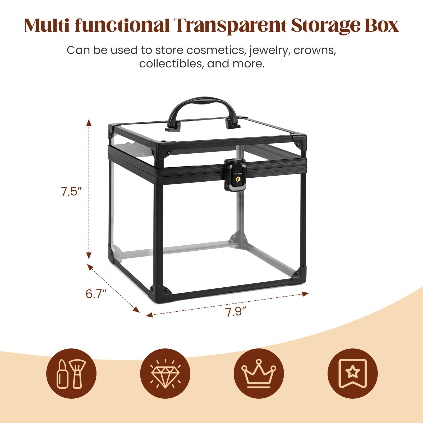 Donghome Crown Box, Clear Acrylic Makeup Box, Makeup Organizer, Large Capacity Transparent Display Case For Vanity,Bathroom Coun