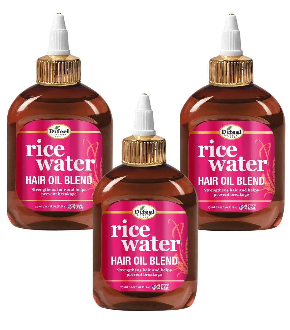 Difeel Rice Water Hair Oil Blend 2.5 oz. (PACK OF 3)  Strengthening Rice Water Moisturizer for Hair