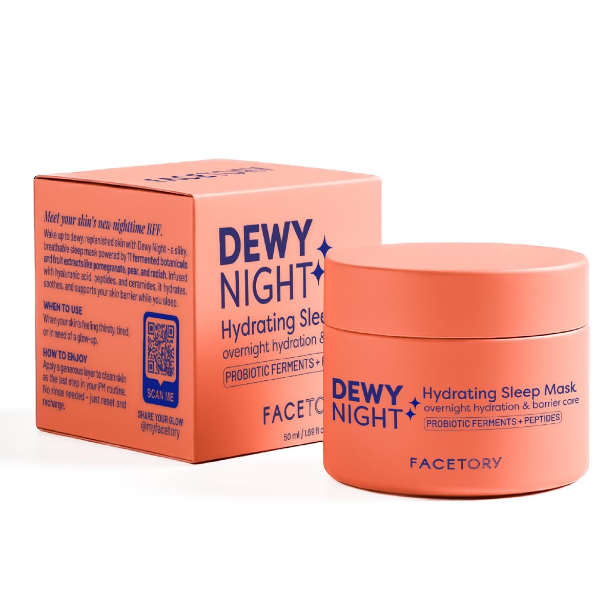FACETORY Dewy Night Korean Overnight Sleeping Mask, Hyaluronic Acid, 50 mL
