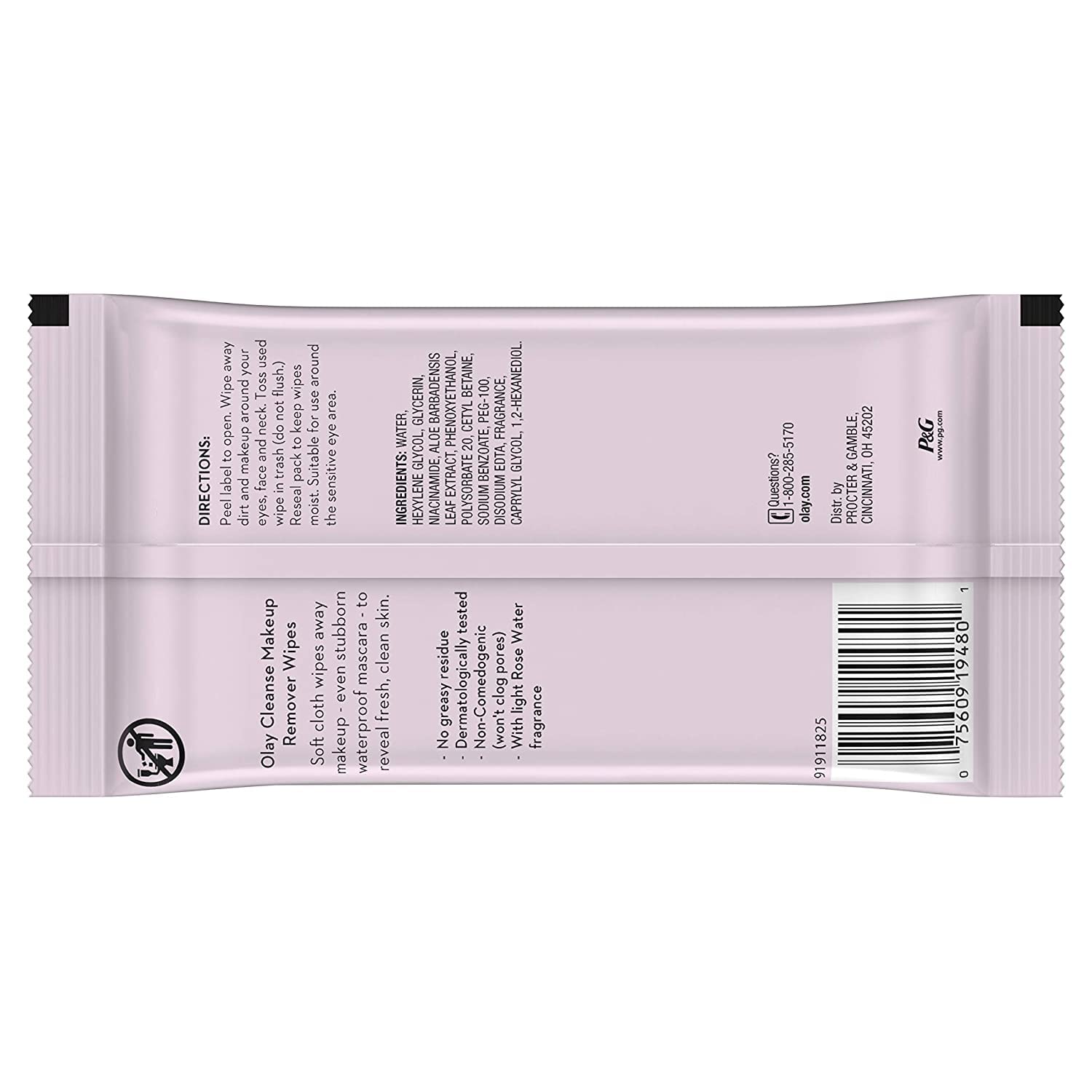 Olay Cleanse Makeup Remover Wipes, Rose Water 25 Ea (Pack Of 6)