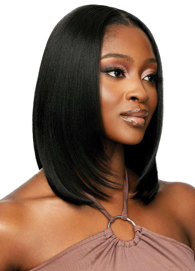 Outre - 5X5 Lace Closure Wig - Human Hair Blend - Natural Yaki 14 (JET BLACK 1)