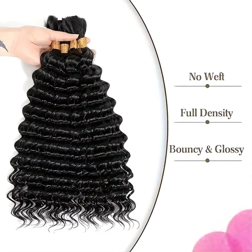 9A Deep Wave Bulk Human Hair for Braiding Hair No Weft 1 Bundle 50g 26 Inch Unprocessed Virgin Human Hair Curly Hair Extensions