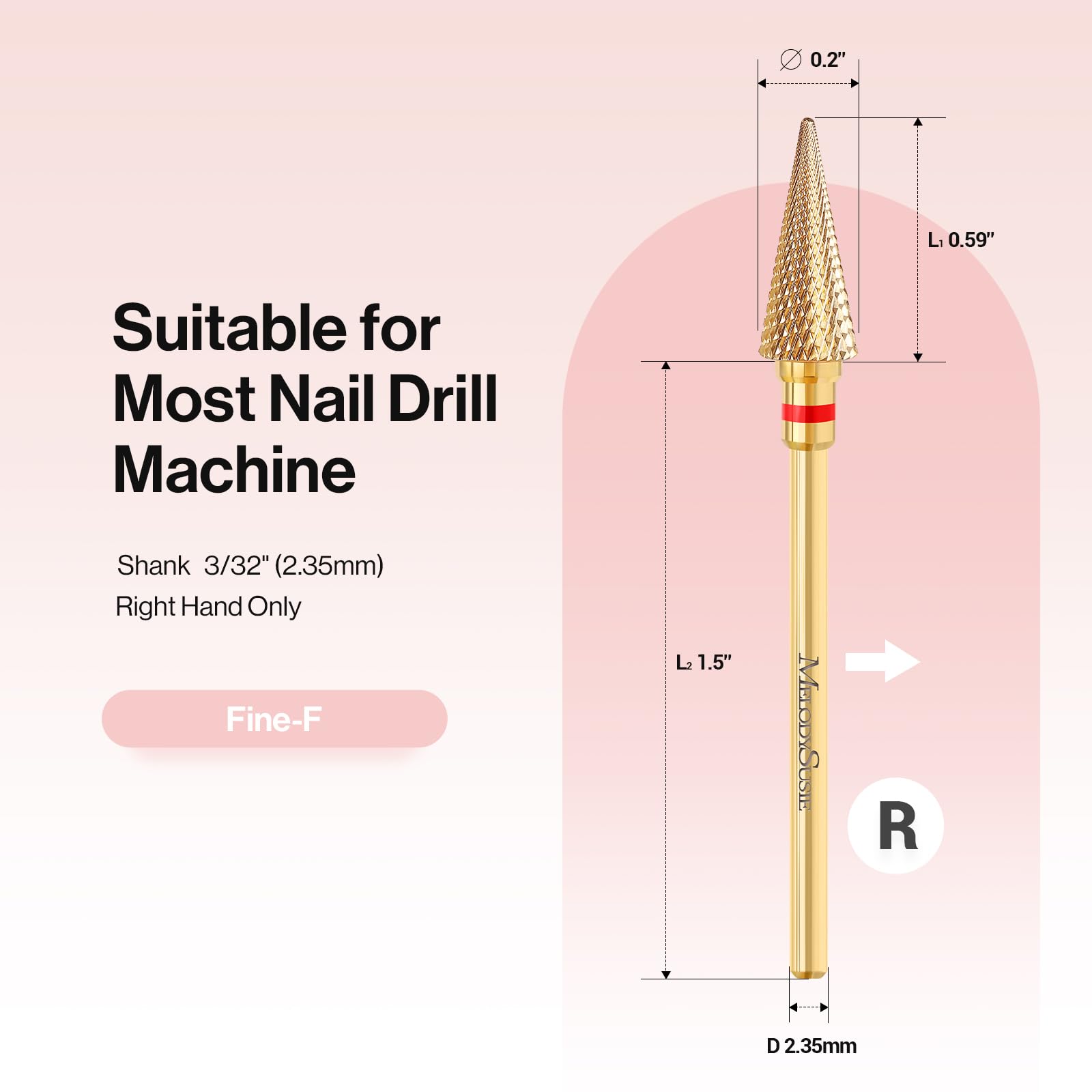 Melodysusie Professional Tapered Nib Nail Drill Bit, 3/32'' Carbide Tungsten Multi-Function Bit, Suitable For Manicure Pedicure