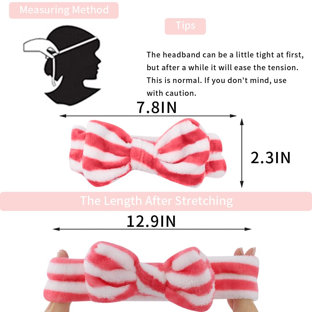 WHAVEL 6 Pack Pink Spa Headbands, Makeup Headbands Skincare Headbands Microfiber Bow Headbands Leopard Stripe Polka Facial Headb