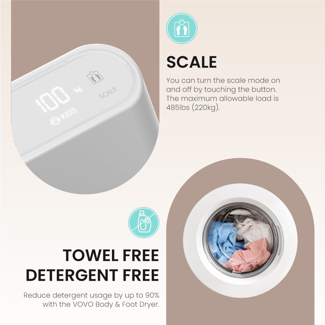 Vovo Stylement Bd-7700W Body & Foot Dryer For Bathroom, Temperature & Wind Volume Controlled Dryer With Intuitive Display, Water