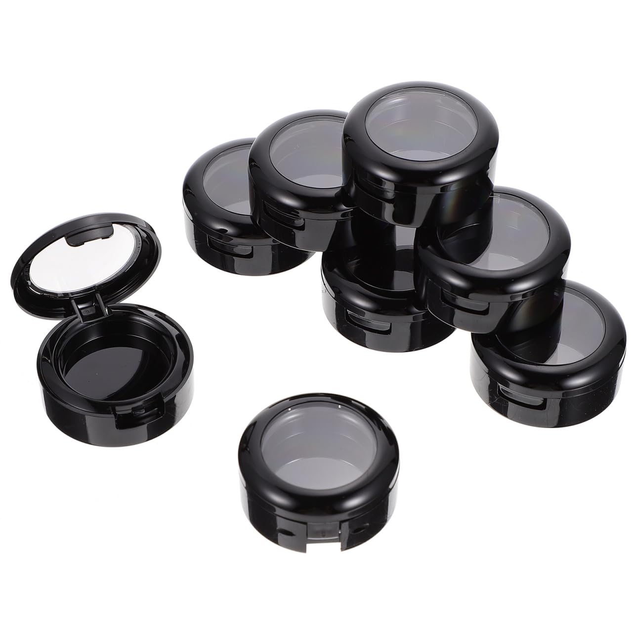 8PCS Empty Eyeshadow Palette Case with Clear Window, 26mm Inner Diameter Single Makeup Container, Shiny Black Portable Compact B