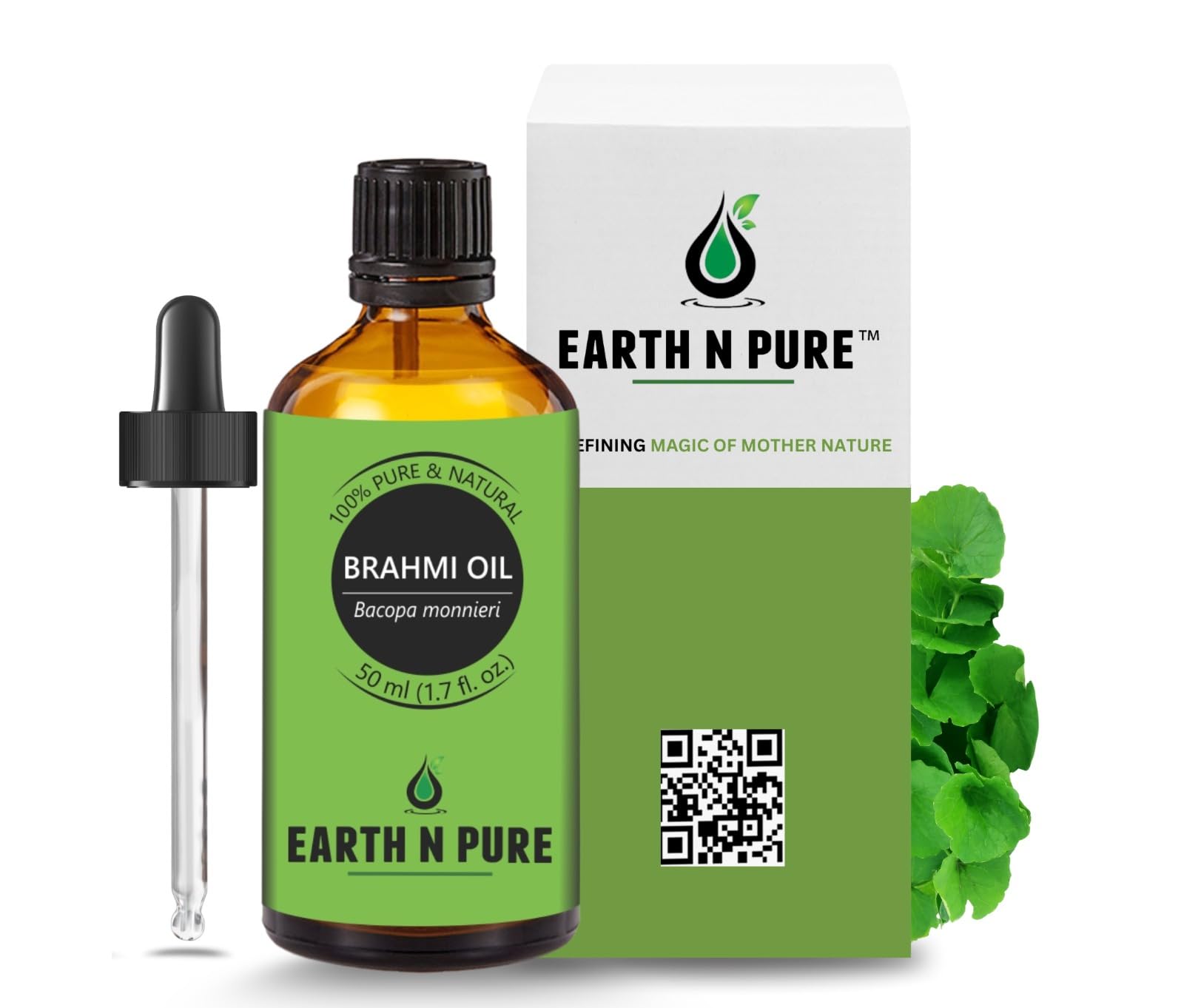 Earth N Pure Brahmi Oil For Hair, Cold Pressed, Natural And Therapeutic Grade With Glass Dropper - 50 Ml