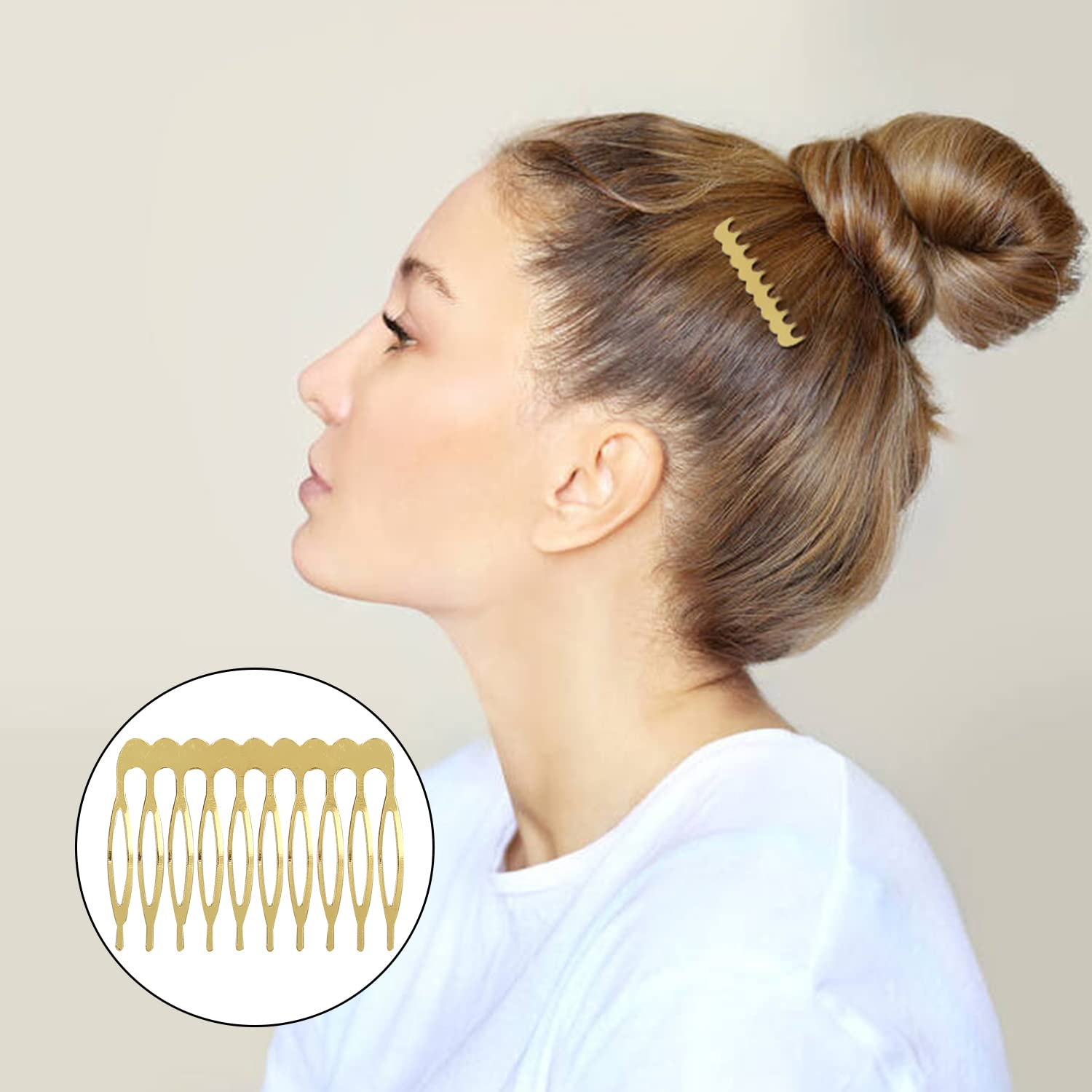 Lawie 20 Pack Bulk 10 Teeth Gold Metal Side Hair Combs Plain Blank Crafting Diy Wire Slide Combs Wedding Bridal Veil Combs Decor