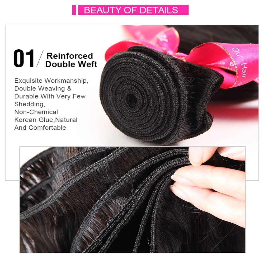 Yisea 12A Straight Hair Bundles Brazilian Virgin Human Hair Bundles (26 28 30 Inches,Natural Color) 100% Unprocessed Virgin Hair