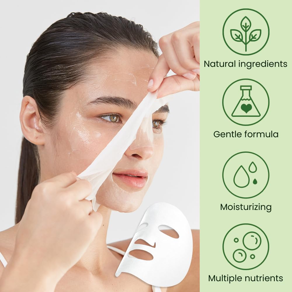 Kaely 10 Pack Aloe Vera Sheet Masks,Hydrating Smoothing Face Masks For Women Men,Facial Mask Skin Care Korean,Moisturize,Brighte
