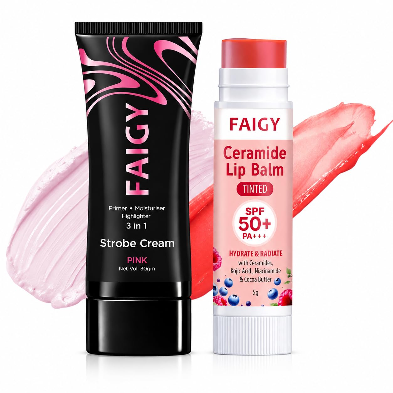 Faigy Tinted Lip Balm Spf 50 Pa+++ | Brightening Lip Balm For Dark Lips | Kojic Acid & Niacinamide And Strobe Cream Pink, 30G | 