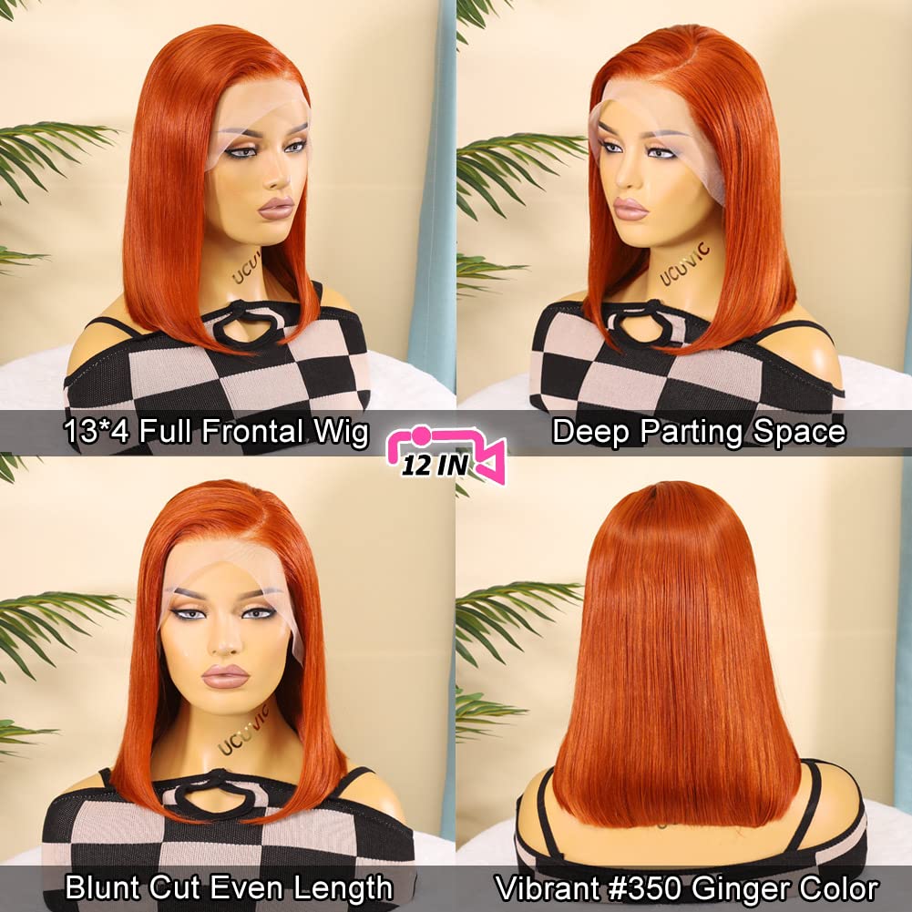 UCUVIC Ginger Lace Front Wigs Human Hair Bob Wig 13x4 Frontal Glueless Wigs Human Hair Pre Plucked, Color #350 Bob Wigs Ginger W