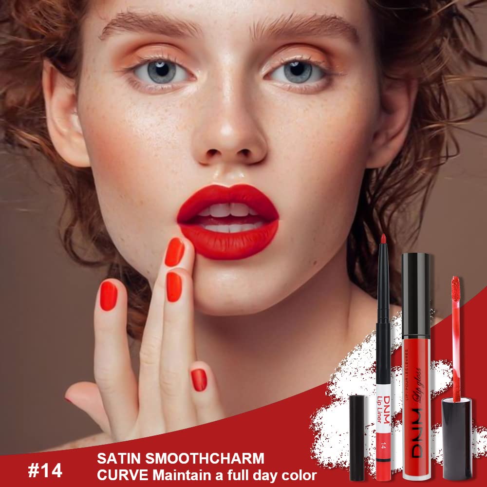 Evpct 2Pcs Ruby Red Matte Lip Liner And Lipstick Combo Dnm Red Lip Gloss Stains Pencil Makeup Set Women Waterproof Long Lasting