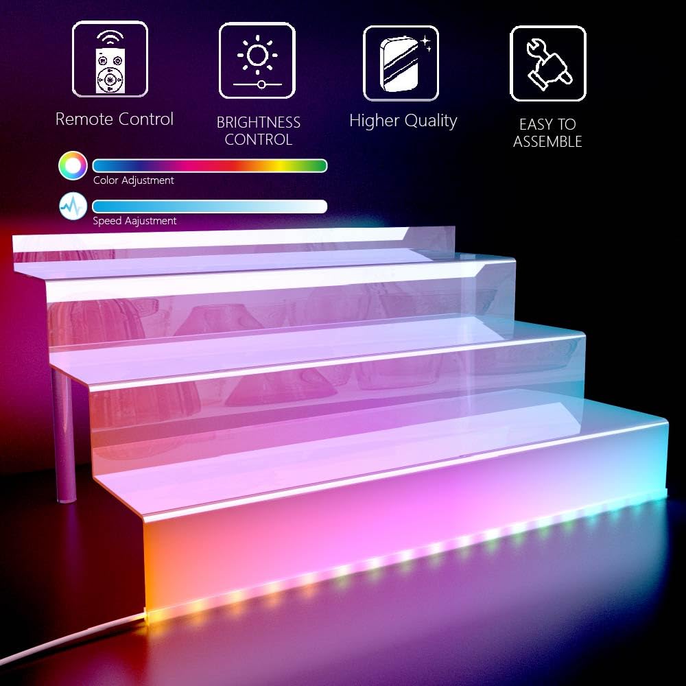 Care&More Yj 12 In Clear Acrylic Perfume Organizer With Led, Nail Polish Rack Cologne Holder,3 Tier Display Riser Shelf ,Toys, C