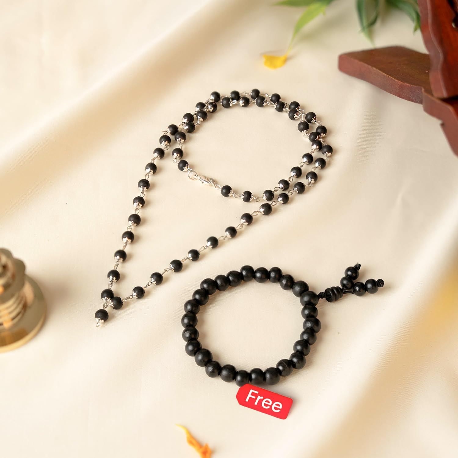 Astrotalk Silver Capped Karungali Malai & Bracelet Combo | Karungali Mala Original (54+1) 6mm & Karungali Bracelet 8mm | Lord Murugan Protection, Aura Cleansing & Energy Balance | Gift for Man & Woman