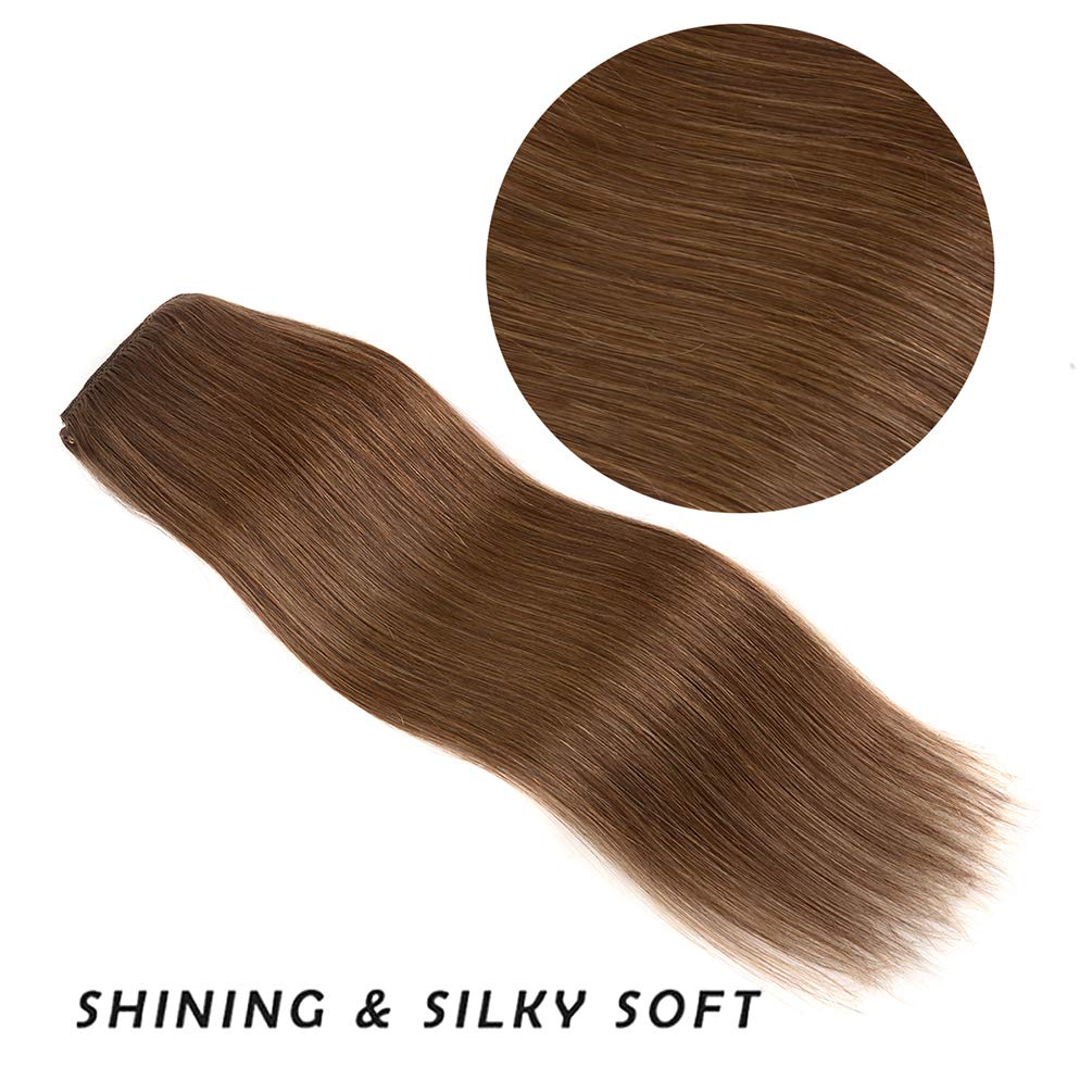 18'' Clip In Hair Extensions Remy Human Hair For Women - Silky Straight Ash Brown Clip On Real Hair Extensions 60Grams 4Pieces(1
