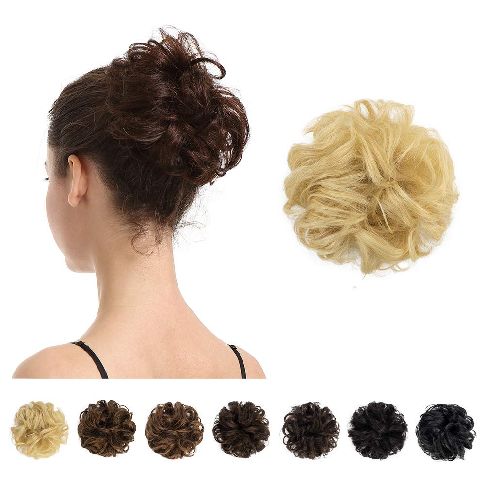 BARSDAR 100% Human Hair Bun Extensions, Real Hair Messy Bun Scrunchies Human Hair Rose Bun Blonde Hair Bun Extensions Hair Piece
