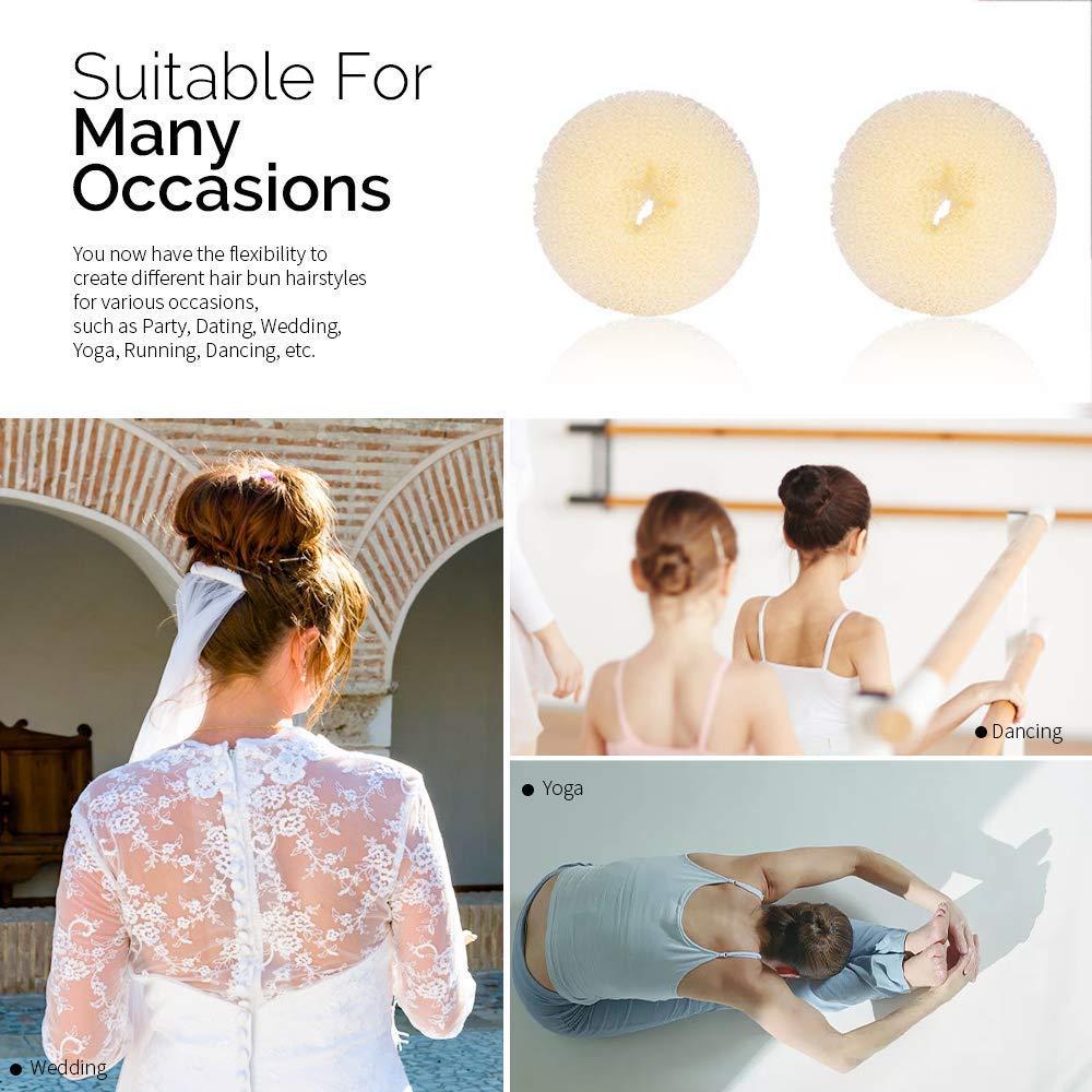 Hair Donut Bun Maker, Ring Style Bun, 2PCS Chignon Hair Medium Doughnut Shaper for Short and Thin Hair (Medium, 3 Inch/Brown)