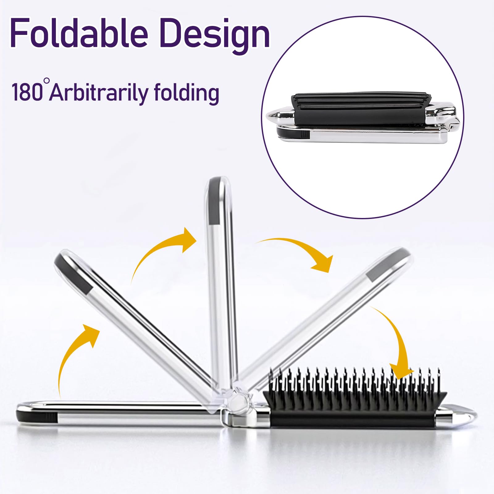 1 Pack Folding Compact Hair Brush With Mirror - Travel Pocket-Size Massage Comb For Hair Styling, Gym, Trips, And Purse (Removab