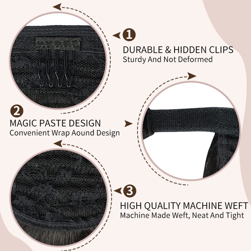 14'' Human Hair Ponytail Extension 70G #1 Jet Black 100% Remy Human Hair Wrap Around Long Ponytail Clip In Hair Extensions Strai