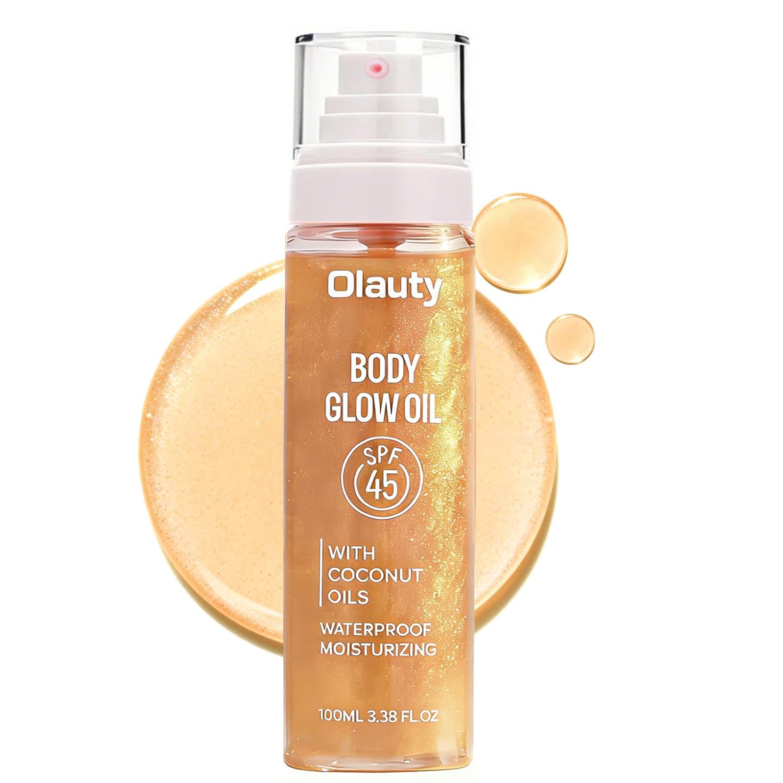 Body Glow Sunscreen Oil SPF 45, Shimmer Body Oil with Coconut Oils, Moisturizing Wateproof Glowing Oil for Body & Face, Lightwei