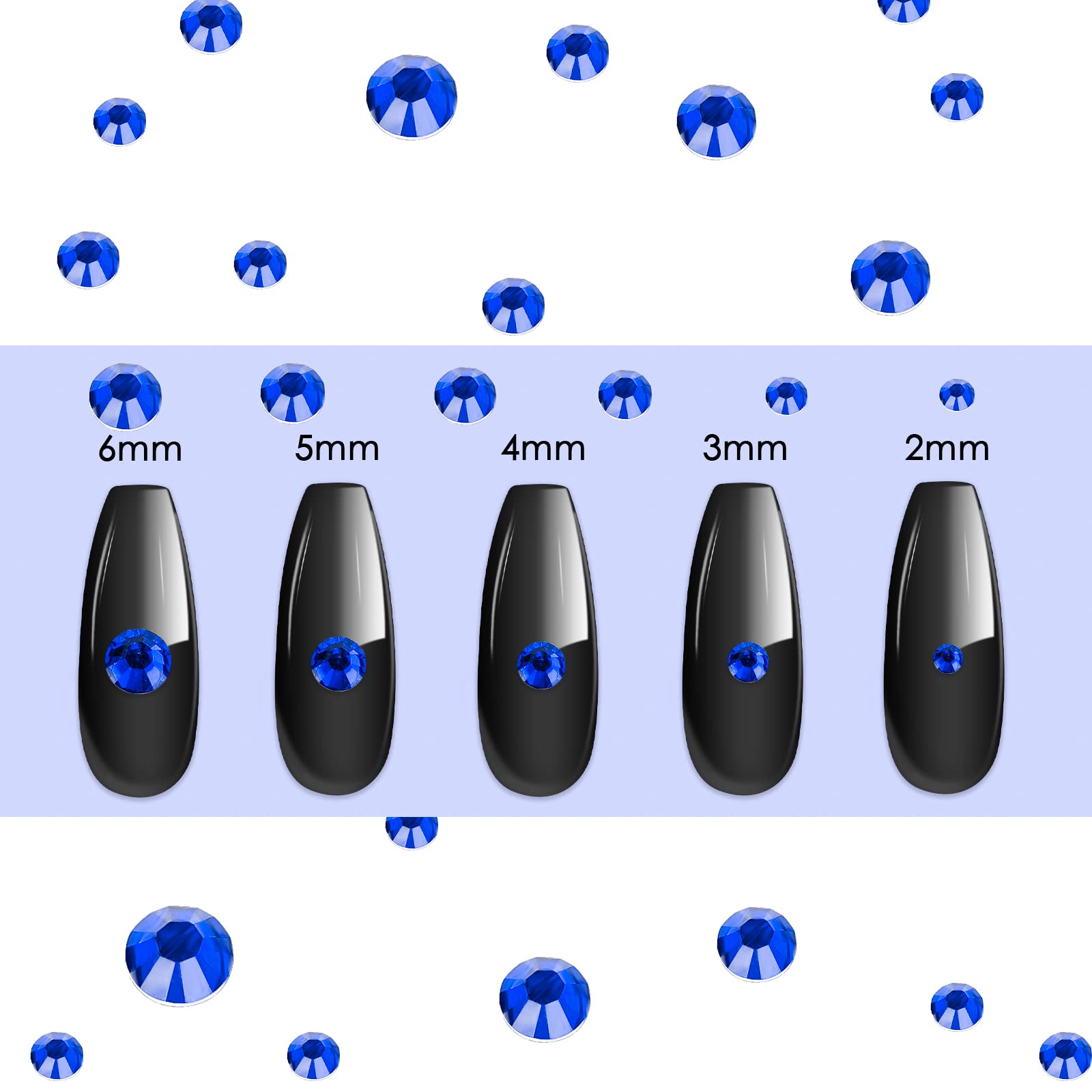 Canvalite 1500PCS Blue Rhinestones Flat Back Gems, Nail Rhinestones Nail Art Gems with Pick Up Tweezers and Rhinestone Picker Do