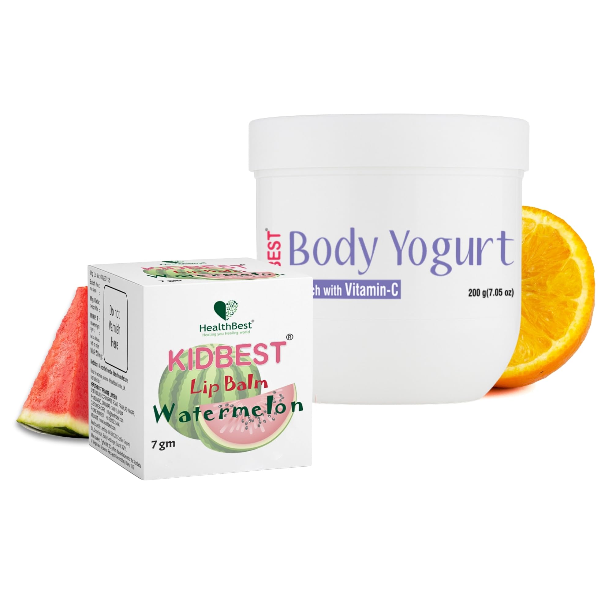 Healthbest Kids Lip Balm 7Gm & Body Yogurt Lotion Spf 15 200Gm Combo For 3-13 Years Baby | Nourishing, Soothing Lips, Normal, Se