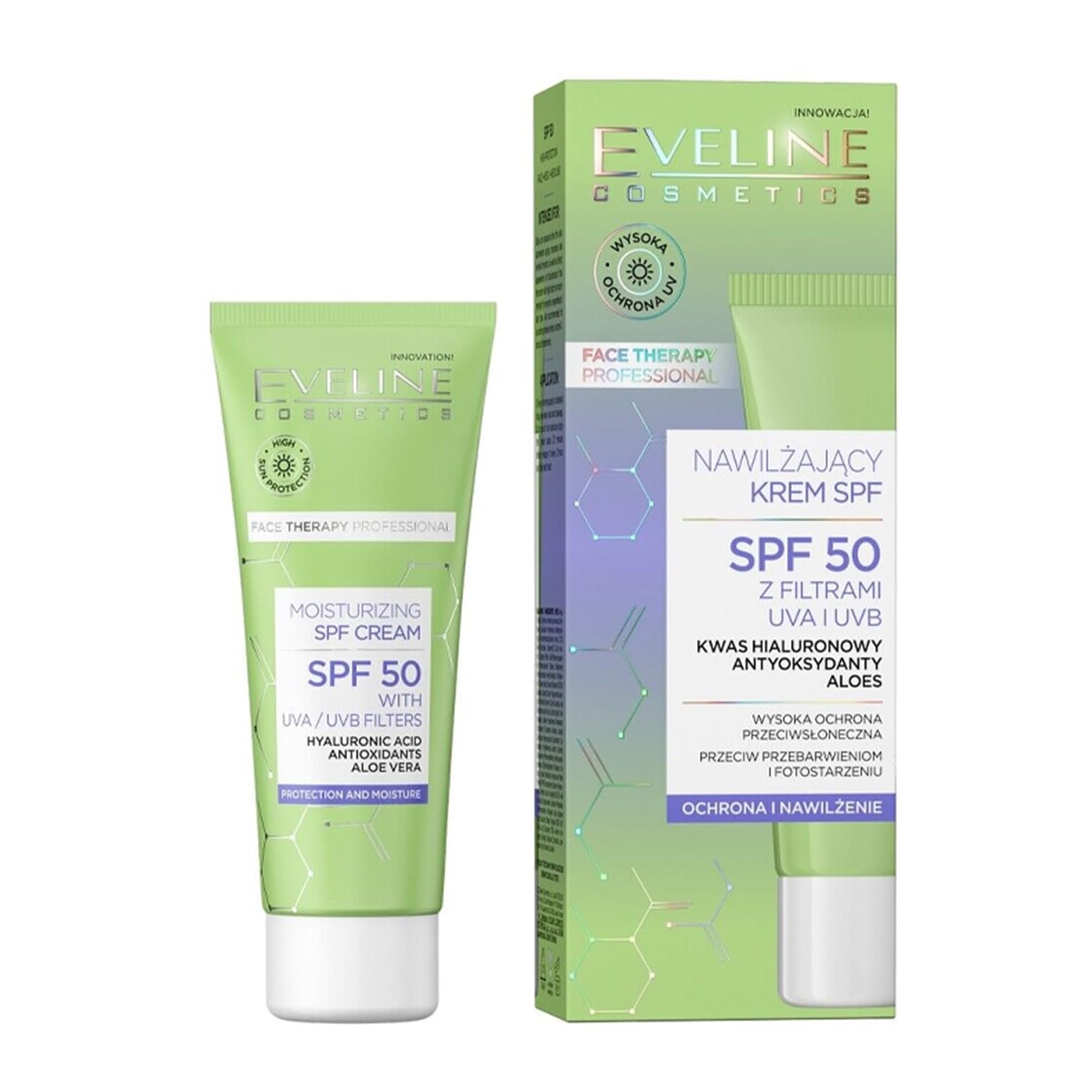 EVELINE COSMETICS Daily Moisturiser with SPF 50  Face Cream with UVA/UVB Protection  Hydrating & Nourishing Formula for Dry an